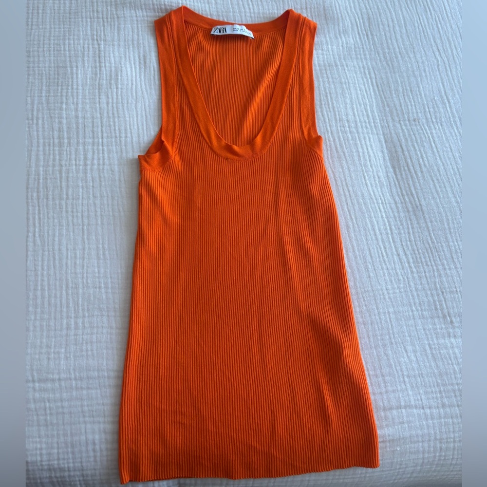 Zara Orange Ribbed Scoop-Neck Tank
